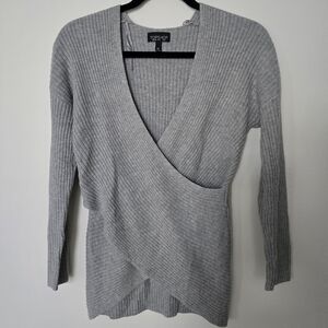 Topshop Gray Ribbed Wrap Sweater